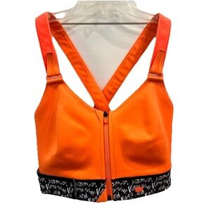 SHEFIT Orange Front-Zip High Support Sports Bra with Printed Band